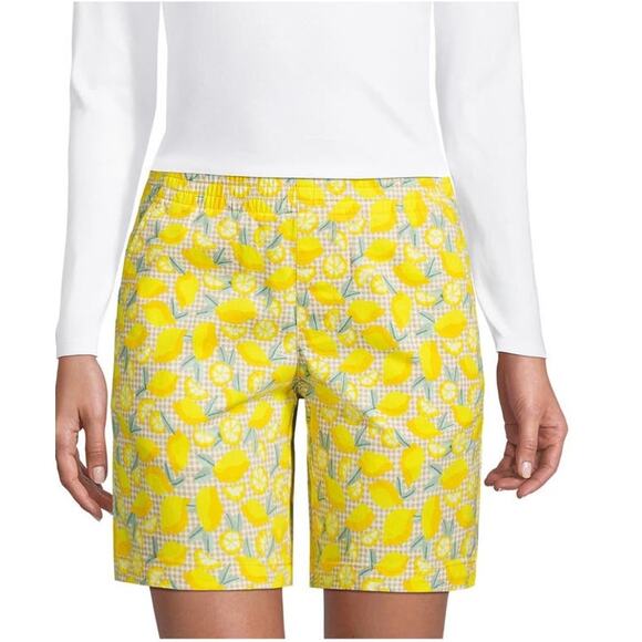 Lands End Yellow Lemon Print Pull-On Chino Shorts - 12 - Picture 1 of 4